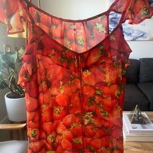 Anthropologie Sheer Strawberry Top Size Small